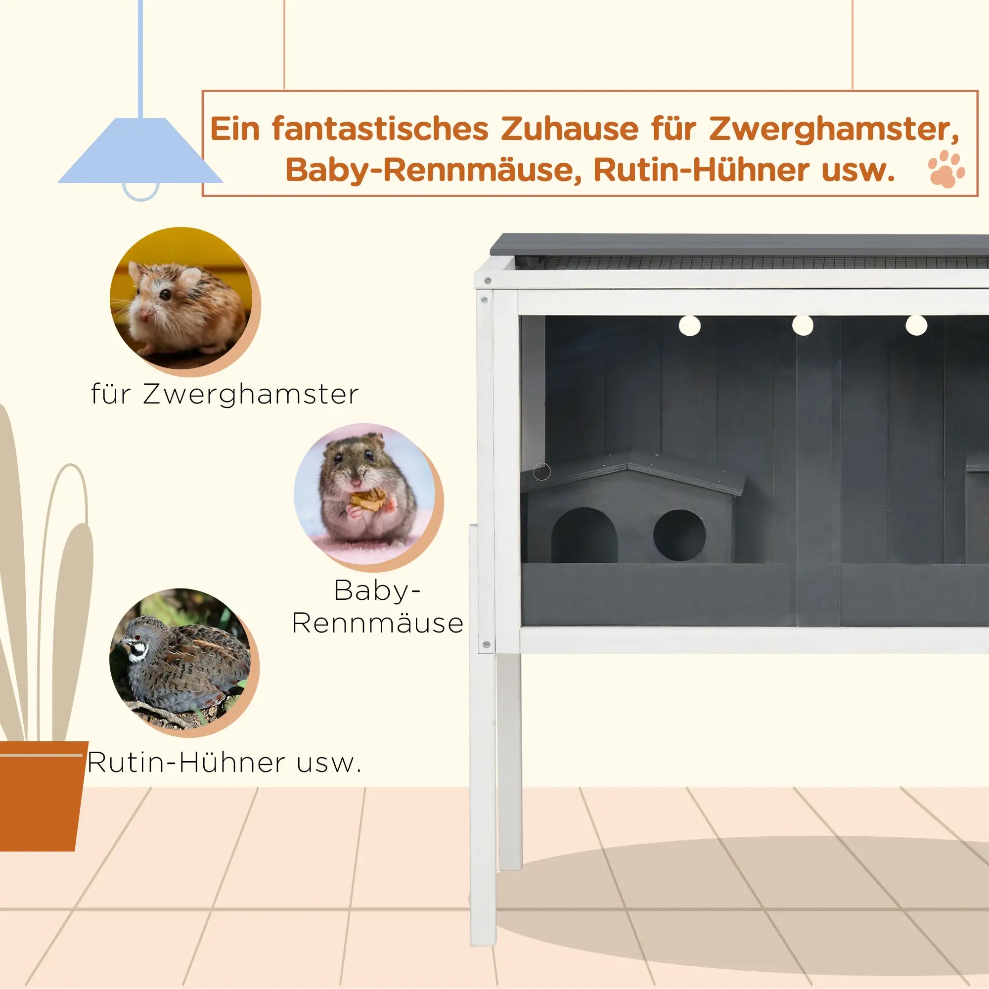 PawHut Zwerghamsterkäfig mit Regal und Acrylschiebetüren Holz