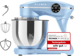 KLAMER Küchenmaschine 1800W, Knetmaschine Brotteig mit Edelstahl-Rührschüssel 6 L, 10 Stufen mit Timer, Planetenrührwerk, Rührbesen, Knethaken, Schneebesen & Sichtdeckel (schwarz)