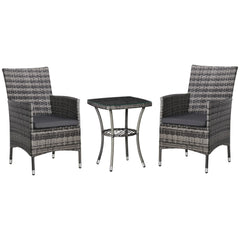 Outsunny Balkonmöbel Set 3-teilig mit Sitzkissen & Glasplatte