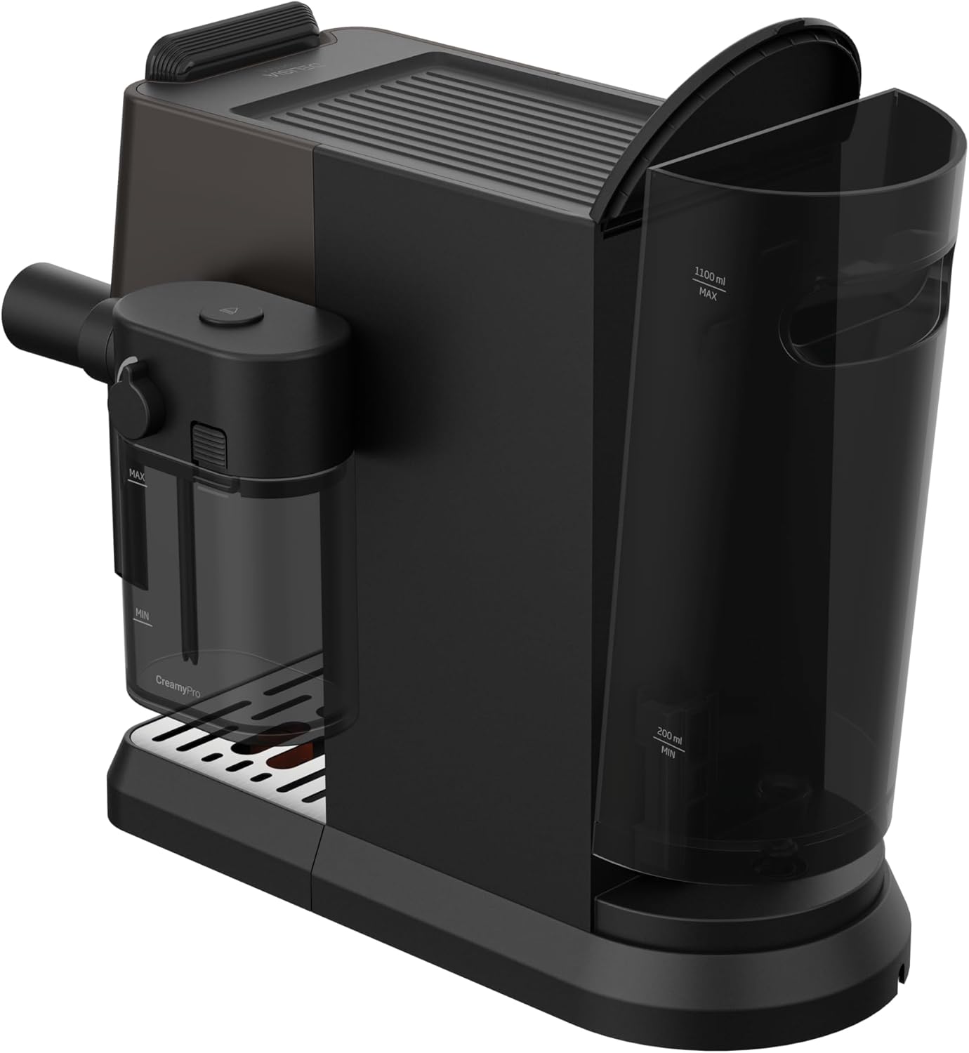 GRUNDIG KSM 5330 Siebträgermaschine mit integriertem Milchbehälter, 1628 W Leistung, 15 bar Pumpendruck, Zweifachdüse, farbiges Touch-Display, BrewSense, CreamyPro, Dark Inox/Schwarz