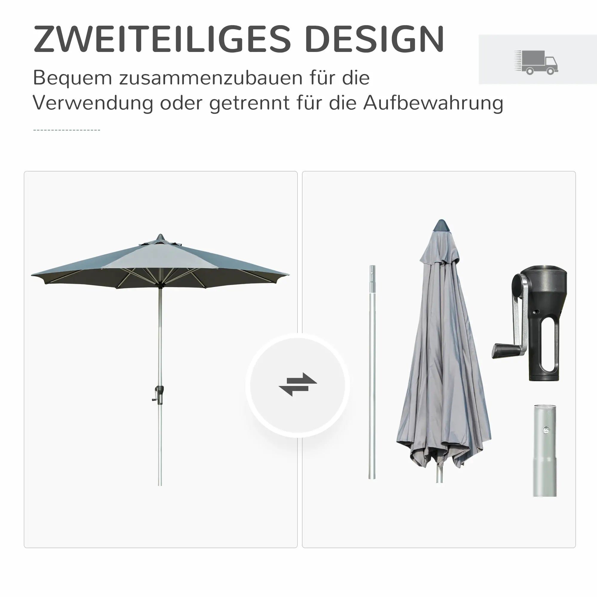 Outsunny Sonnenschirm 2,7 m Dunkelgrau mit Kurbel & UV-Schutz