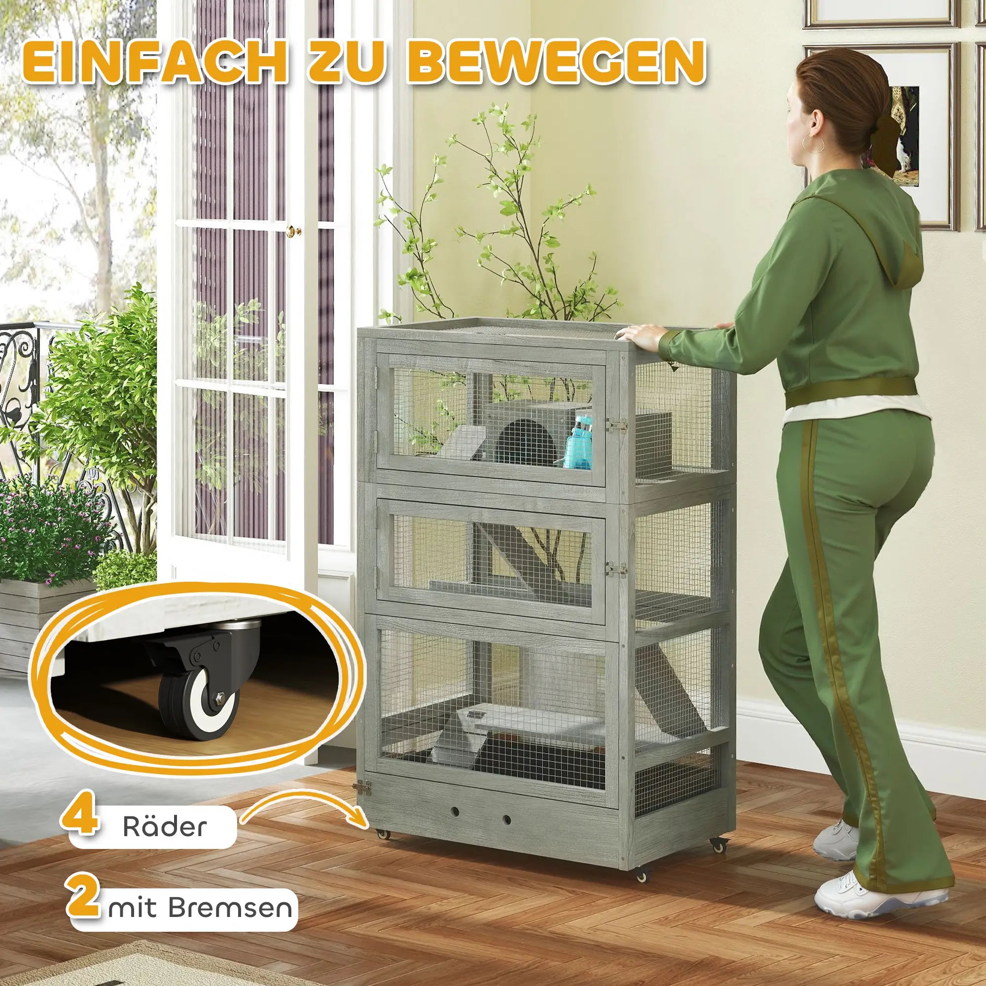 PawHut Zwerghamsterkäfig mehrstöckig mit Rollen und Reinigungsschale