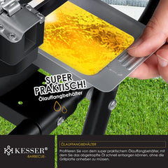 KESSER elektrischer Elektrogrill 2in1 Tischgrill - Standgrill mit Deckel und Standfuß | max. 2400 Watt | Faltbar | Thermostat | Antihaftbeschichtung | Grillplatte Abstelltische | 2 Räder |