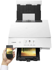 Canon PIXMA TS8351a Drucker Farbtintenstrahl Multifunktionsgerät DIN A4 (Scanner, Kopierer, 4.800 x 1.200 dpi, 6 separate Tinten, USB, WLAN, AirPrint, Duplexdruck, 2 Papierzuführungen, 5 GHz), weiß