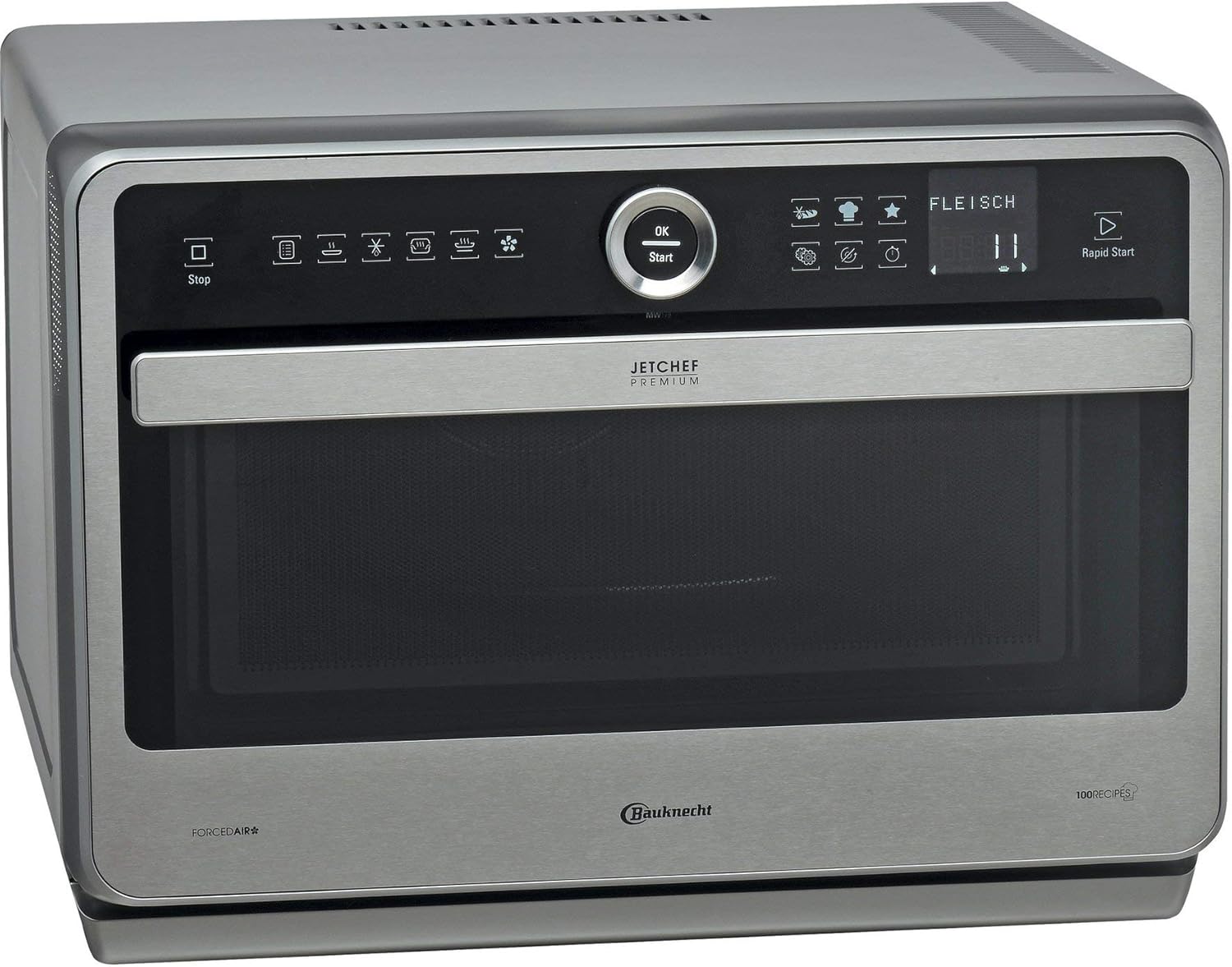 Bauknecht Jet Chef MW 179 IN Edelstahl 5in1-Multifunktionsmikrowelle/ 1000 W/ 33 L Garraum/Heißluft 1500 Watt/ Quartz Grill 1200 W/DualCrisp/ Dampfgaren/Schmelz- und Schnellauftau-Funktion