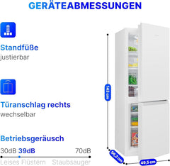 Bomann Fridge-Freezer KG 320.2, 143 cm High, Fridge-Freezer with 175 Litre Capacity, 3 Shelves and 3 Drawers, Door Stop Replaceable, Quiet Fridge-Freezer 39 dB, Black