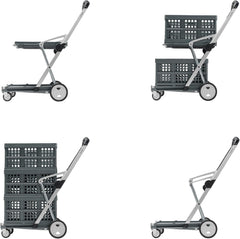 Vielseitig einsetzbare, funktionale, zusammenklappbare Karren | Mobiler Klappwagen | Einkaufswagen mit Aufbewahrungskiste (schwarz)