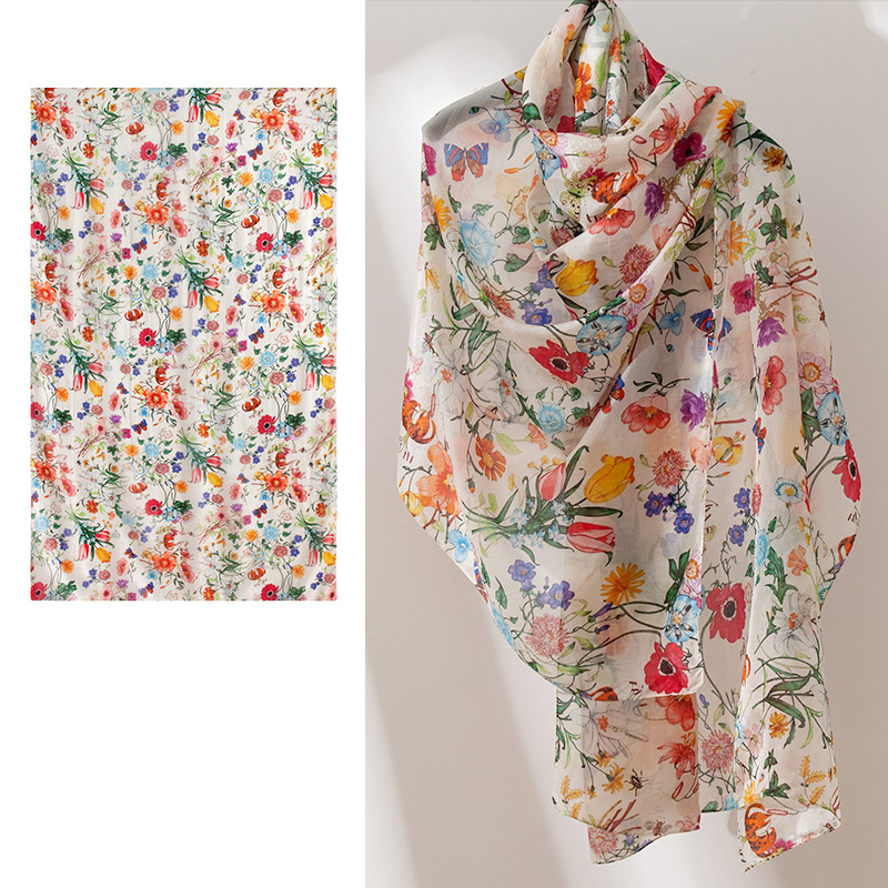 Spring & Summer Lightweight Pure Mulberry Silk Long Scarf UV Protection