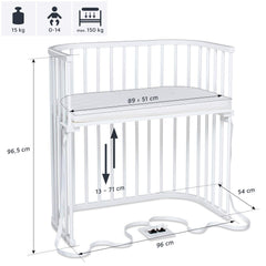 babybay Original Beistellbett aus massivem Buchenholz / kompakt & verwandelbar / Kinderbett Höhe stufenlos verstellbar & umweltfreundlich / mitwachsendes Babybett (weiß lackiert) / inkl. Matratze