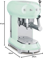 Smeg, ECF01WHEU Manual Espresso -Maschine, Cappuccino -System, Thermoblock, große Tassengehäuse und Doppelkaffeefunktion, 1 l Wassertank, kompakte Abmessungen, 1350W, Weiß