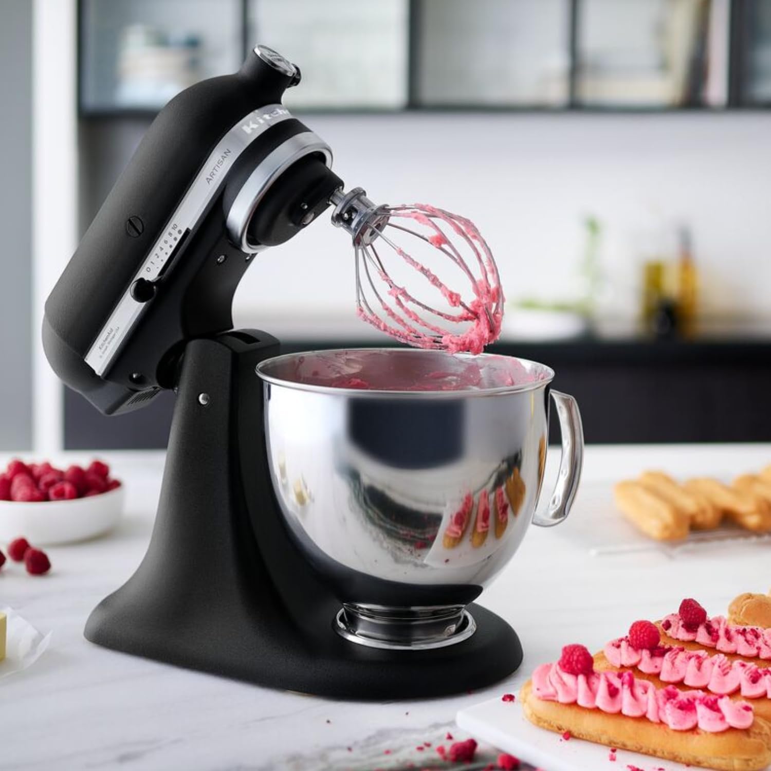KitchenAid Küchenmaschine I Artisan I Kippbarem Food Processor I Teigknetmaschine mit 5 Zubehör | 2 Schüsseln aus Edelstahl | 4.8 L | Pistaccio