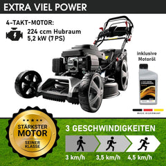 BRAST® Benzin Rasenmäher mit Antrieb | 5,2kW (7PS) | 55cm Schnittbreite | viele Modelle | TÜV | 30-80mm Schnitthöhe | 60L Fangkorb | 4 Takt OHV Motor | Stahlgehäuse | Power