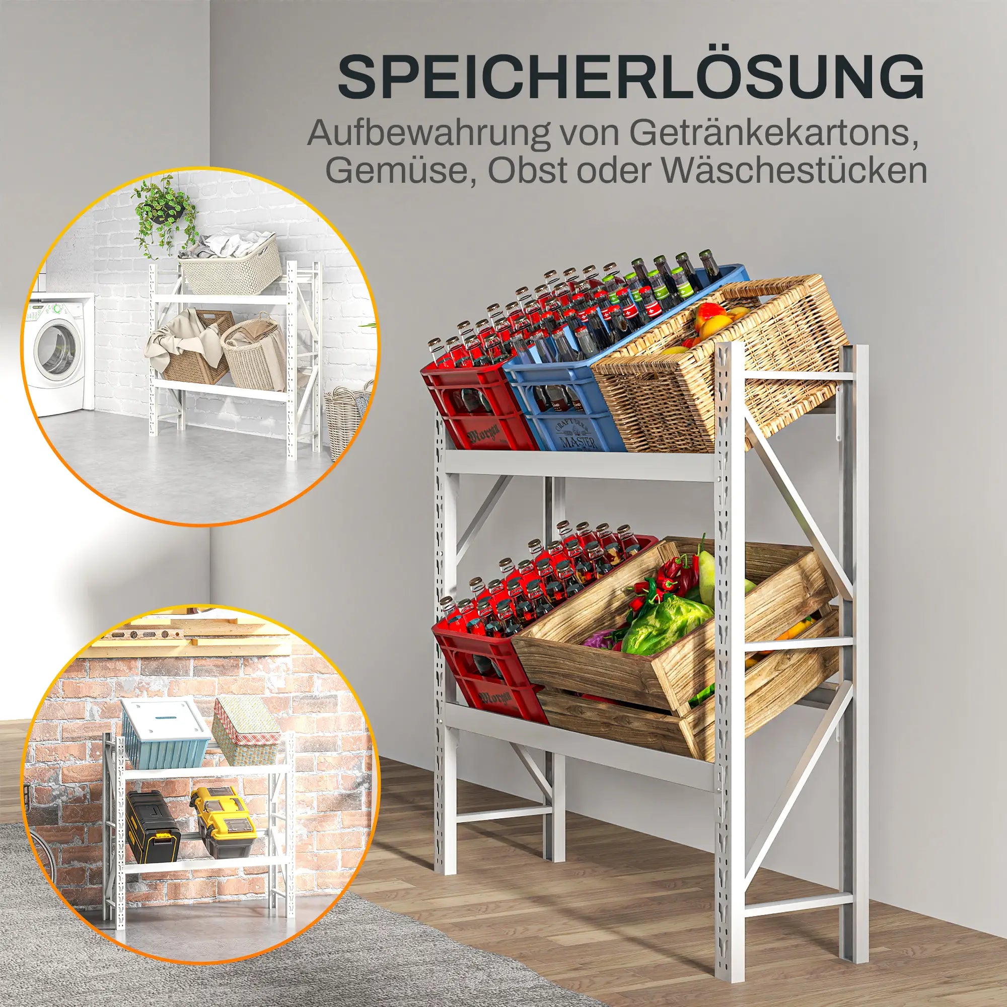 HOMCOM Getränkekistenregal höhenverstellbar schneller Aufbau Weiß