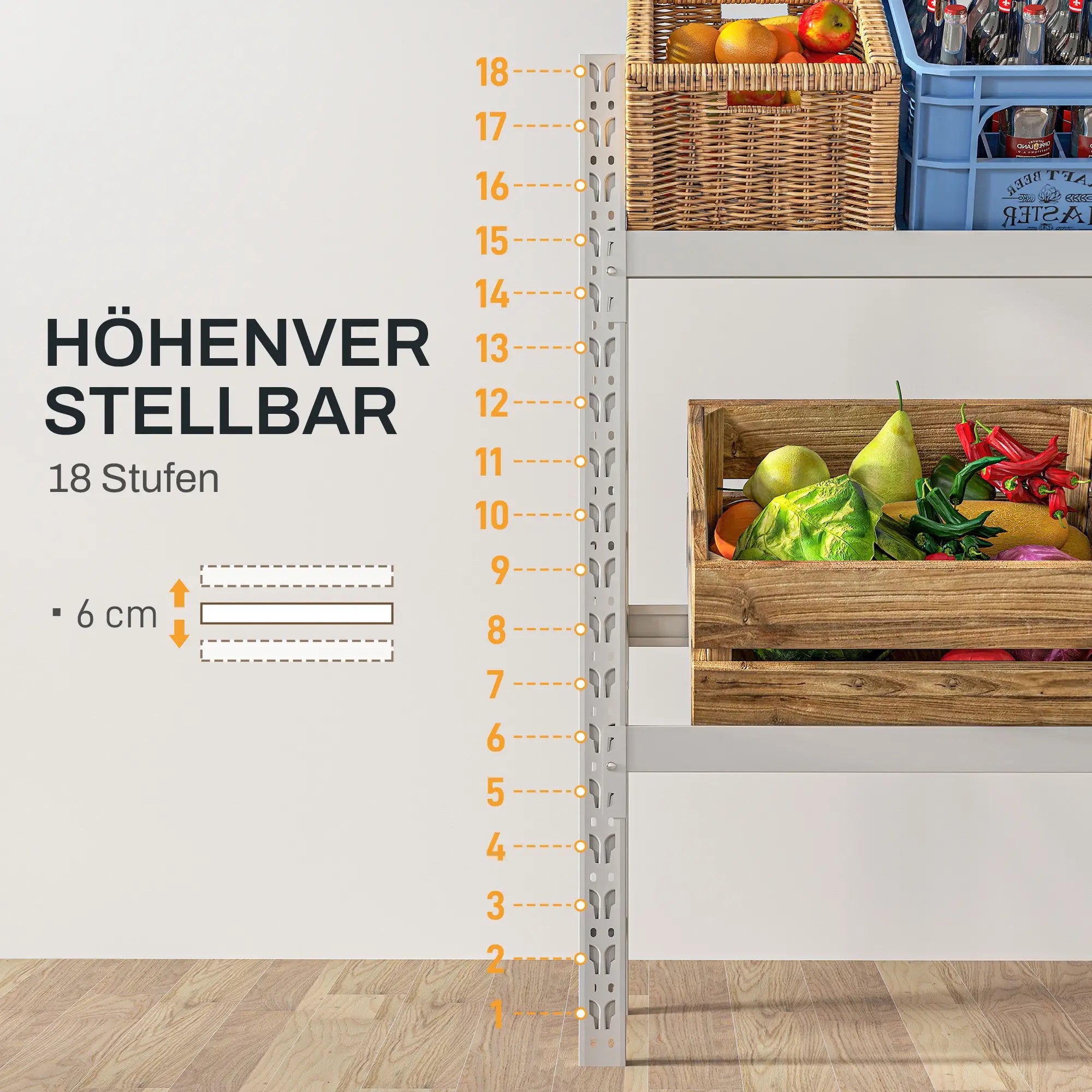 HOMCOM Getränkekistenregal höhenverstellbar schneller Aufbau Weiß