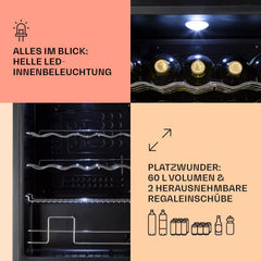 Klarstein Mini Kühlschrank mit Glastür für Zimmer, Getrnkekühlschrank mit Verstellbaren Ablagen, Kleiner 80 Liter, Indoor/Outdoor Kühlschrank Leise