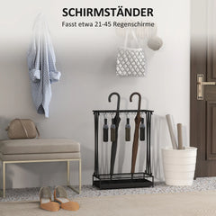 HOMCOM Regenschirmständer Stahl Schwarz mit 24 Haken & Auffangschale