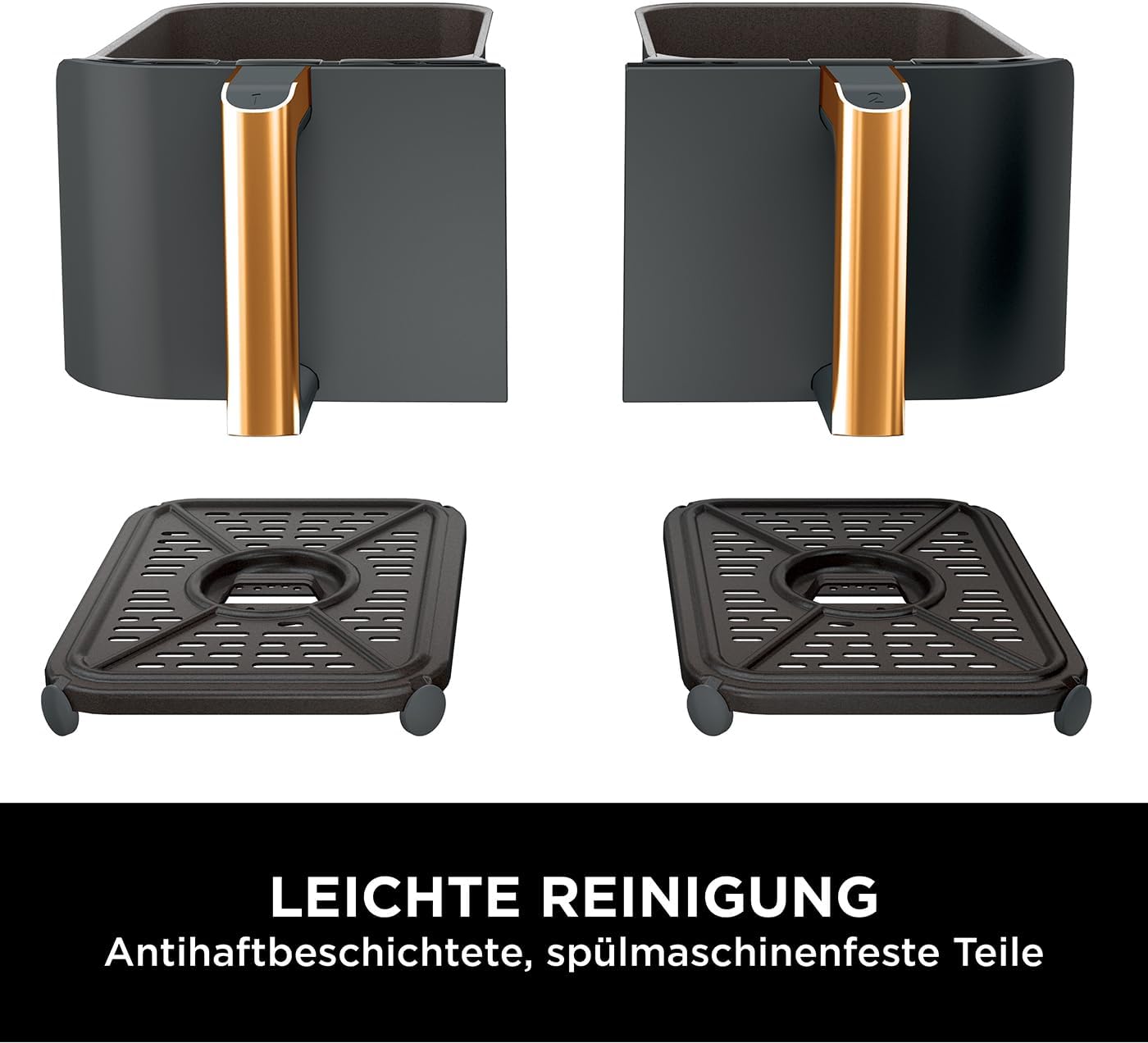 Ninja Heißluftfritteuse MAX PRO, 6,2 L, ölfrei, große Schublade, Rösten, Backen, Air Fry, Antihaftbeschichtet, Spülmaschinenfester Korb & Crisper Gittereinsatz, Silikonzange, Schwarz/Kupfer, AF180EUCP