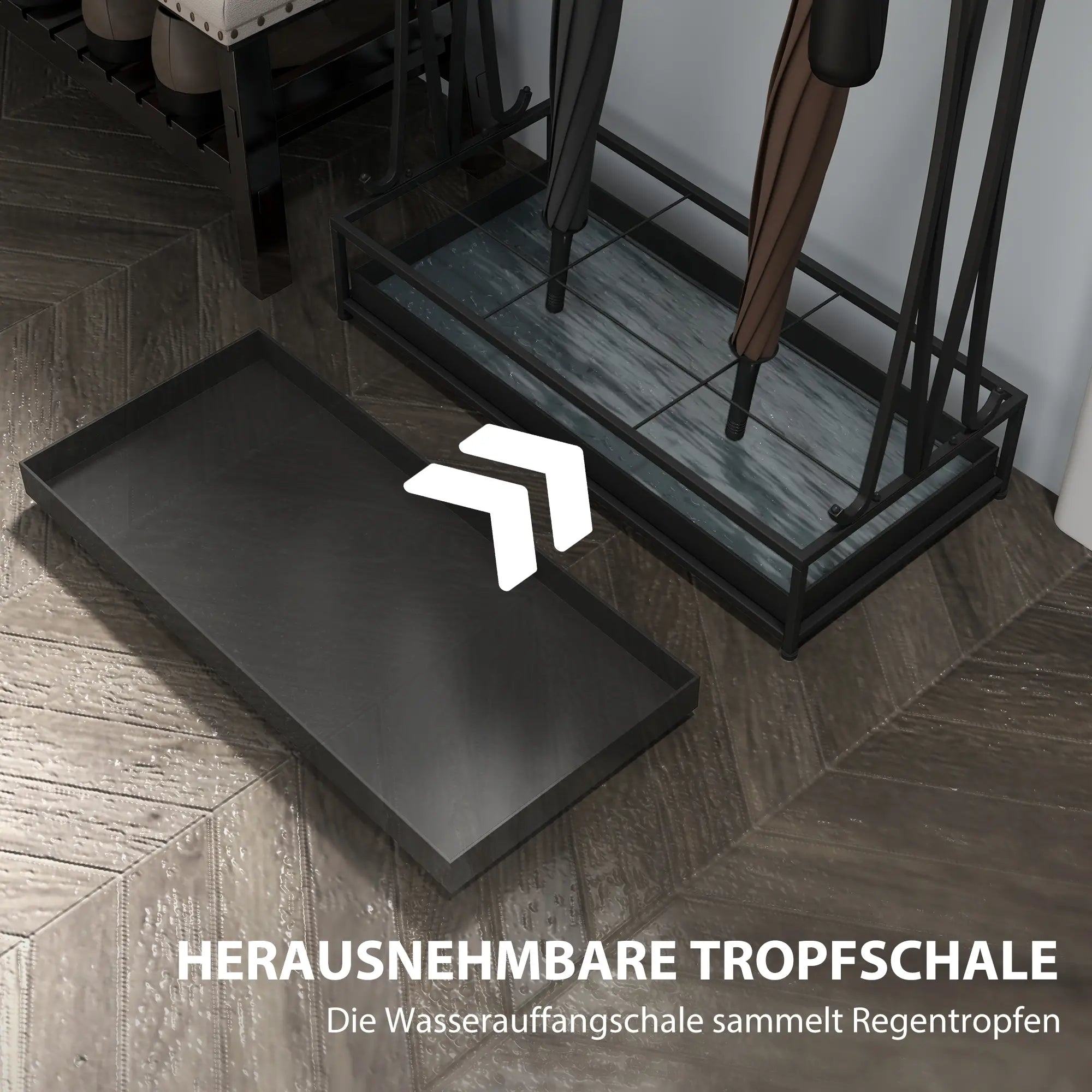 HOMCOM Regenschirmständer Stahl Schwarz mit 24 Haken & Auffangschale