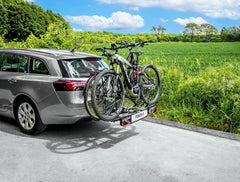 EUFAB 12010LAS Fahrradträger POKER-F, E-Bike geeignet, komplett vormontiert, Diebstahlschutz, für 2 Fahrräder, für Anhängerkupplung, Schwarz, 142 x 70 x 58 cm