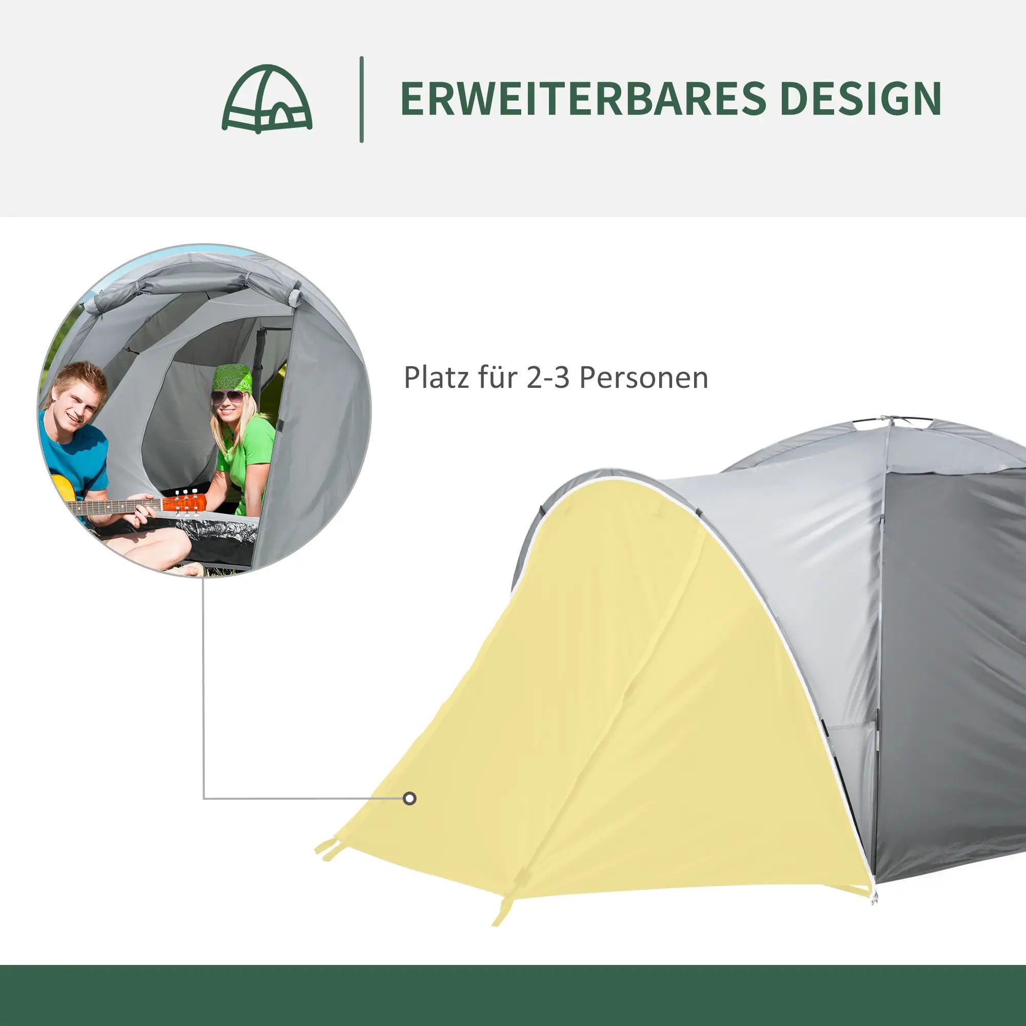 Outsunny Campingzelt Kuppelzelt 2-3 Personen erweiterbar 4 Türen