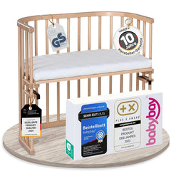 babybay Original Beistellbett aus massivem Buchenholz / kompakt & verwandelbar / Kinderbett Höhe stufenlos verstellbar & umweltfreundlich / mitwachsendes Babybett (weiß lackiert) / inkl. Matratze