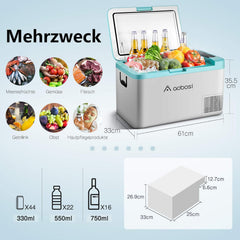 AAOBOSI Compressor Cool Box 36 L, Cool Box Car with WiFi App Control, 12/24 V and 100-240 V Electric Cool Box, up to -20 °C for Car, Truck, Boat, Motorhome, Camping, Double Zone