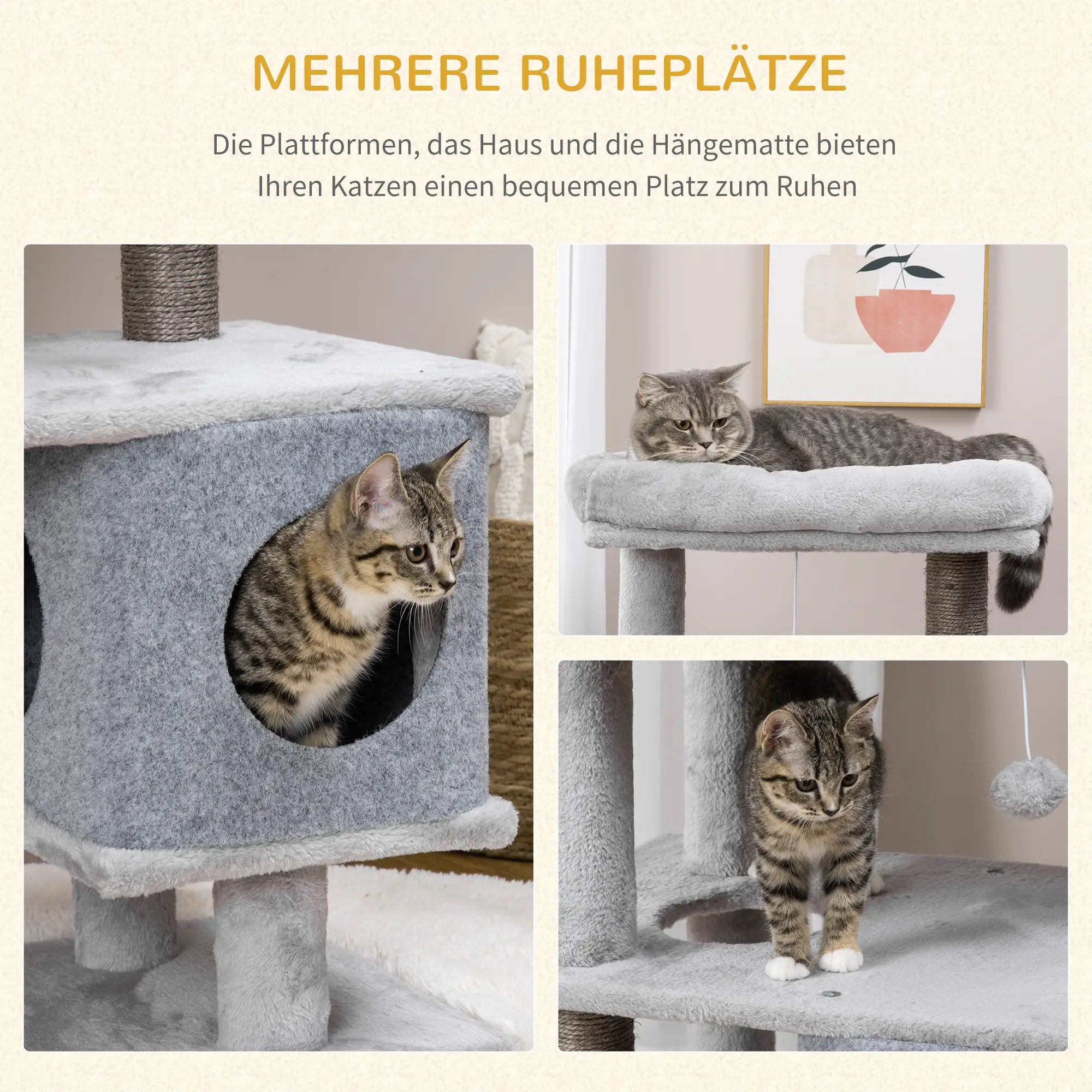 PawHut Kratzbaum Katzenhöhlen Plattformen Spielball Kratzstämme