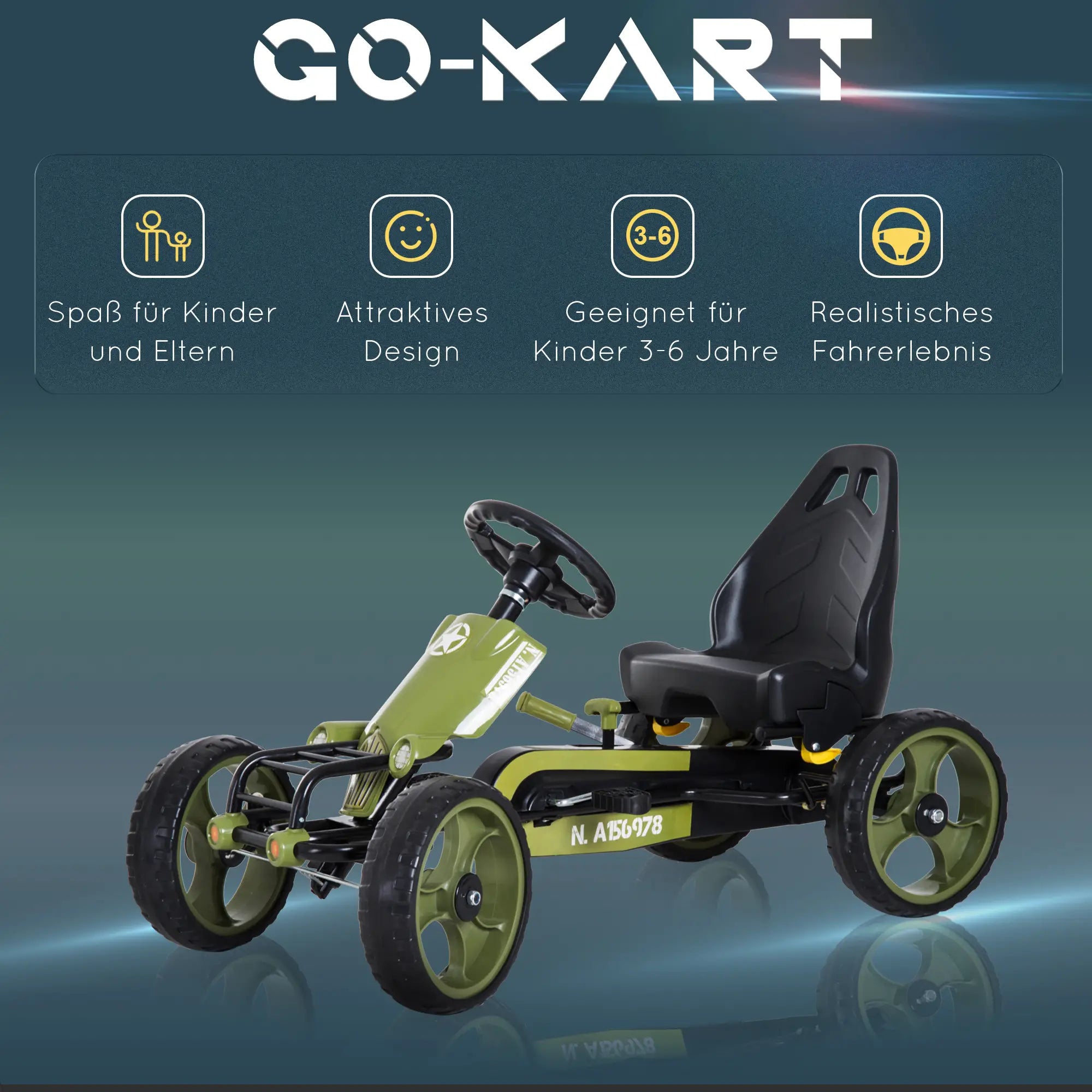 HOMCOM Kinder Gokart Tretauto Armee-Design Handbremse verstellbar