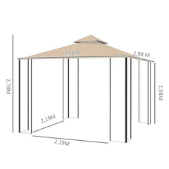 Outsunny Gartenpavillon Doppeldach mit Ablagen und Netz-Seitenwänden