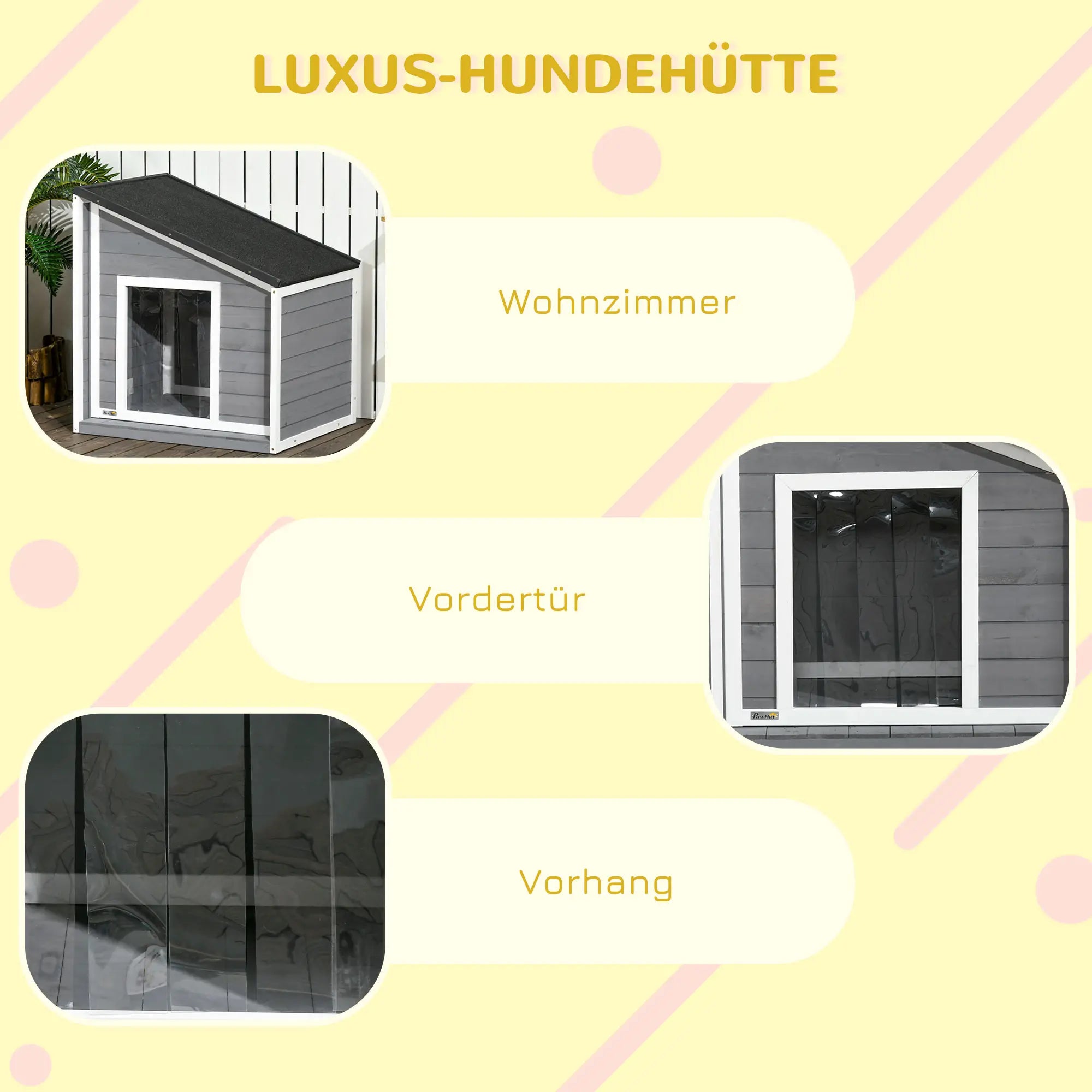 PawHut Hundehütte Outdoor aufklappbares Dach wetterfest Tannenholz