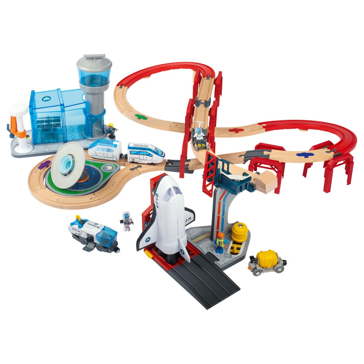 Playtive Holz-Eisenbahn-Set Weltraumstation, 67-teilig - B-Ware neuwertig
