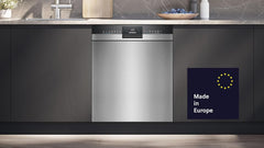 Siemens SN43ES14VE, iQ300 Smarter Geschirrspüler, Unterbau-Spülmaschine mit Besteckschublade, 60 cm, automatische Türöffnung dank autoOpen dry, besonders leise mit iQdrive-Motor, aquaStop, Edelstahl