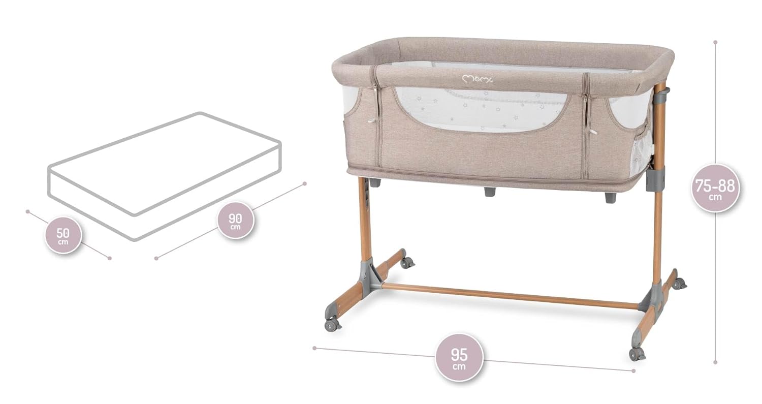 Momi SMART Bed 4-in-1 Kinderbeistellbetten bis 15 kg, Beistellbett für Babys mit Matratze, Höhenverstellbar