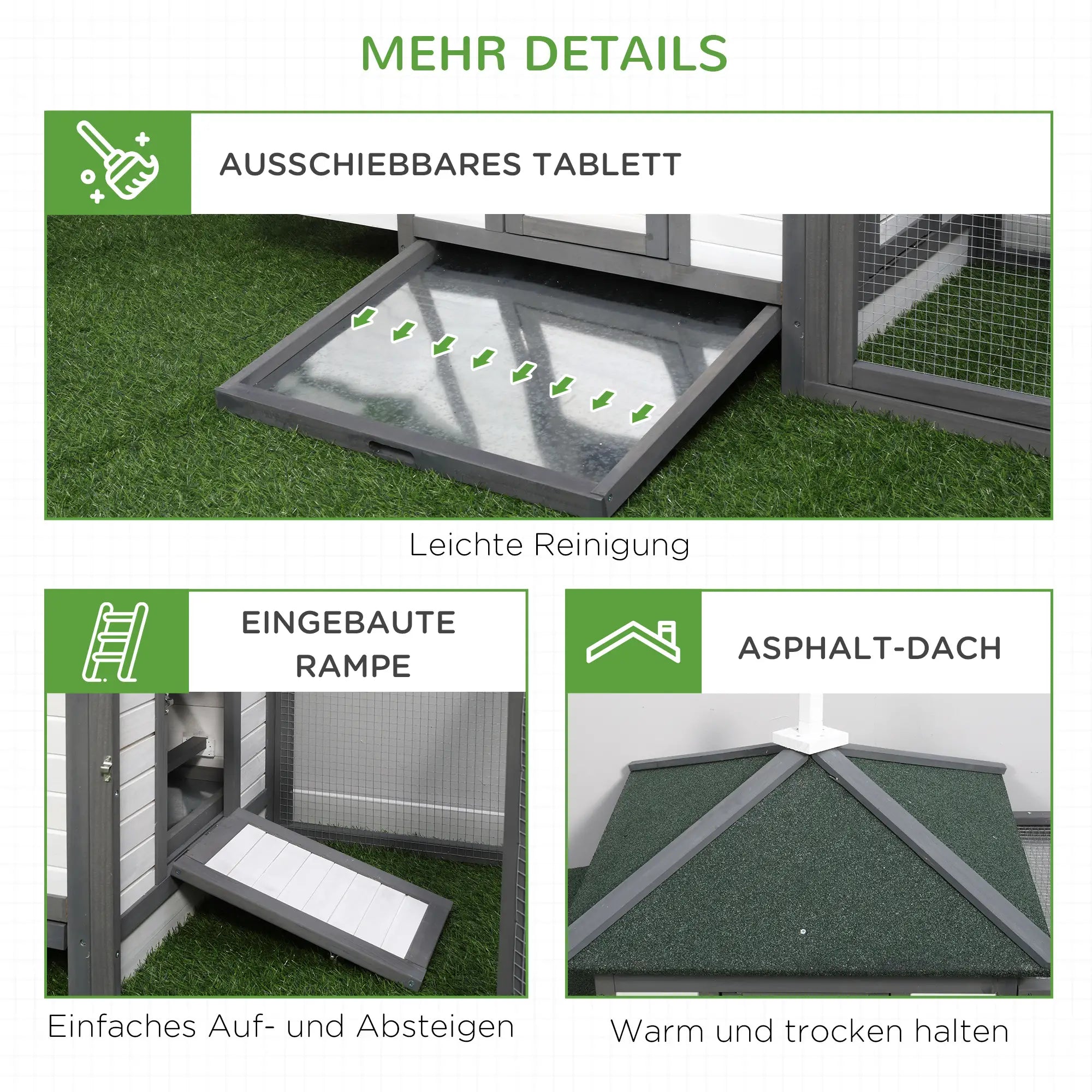 PawHut Zwerghühnerstall mit Auslauf Nistkasten wetterfest Kiefernholz