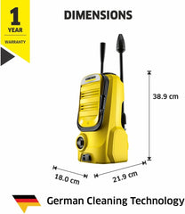 Krcher Hochdruckreiniger K Mini, leicht und kompakt, Druck: max. 110 bar, Durchfluss: 360 l/h, Flche: 20 m/h, Gewicht: 3,93 kg, Hochdruckpistole, Dreckfrser, Strahlrohr, Wasserfilter,Schwarz, Gelb
