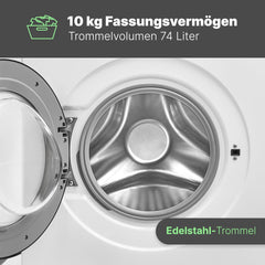 Bomann® Waschmaschine 10kg | max. 1400 U/min | 10 Jahre Motor-Garantie | effizienter, leiser & langlebiger Invertermotor | 15 Programme | Endzeitvorwahl | LED-Display | Washing Machine WA 7110