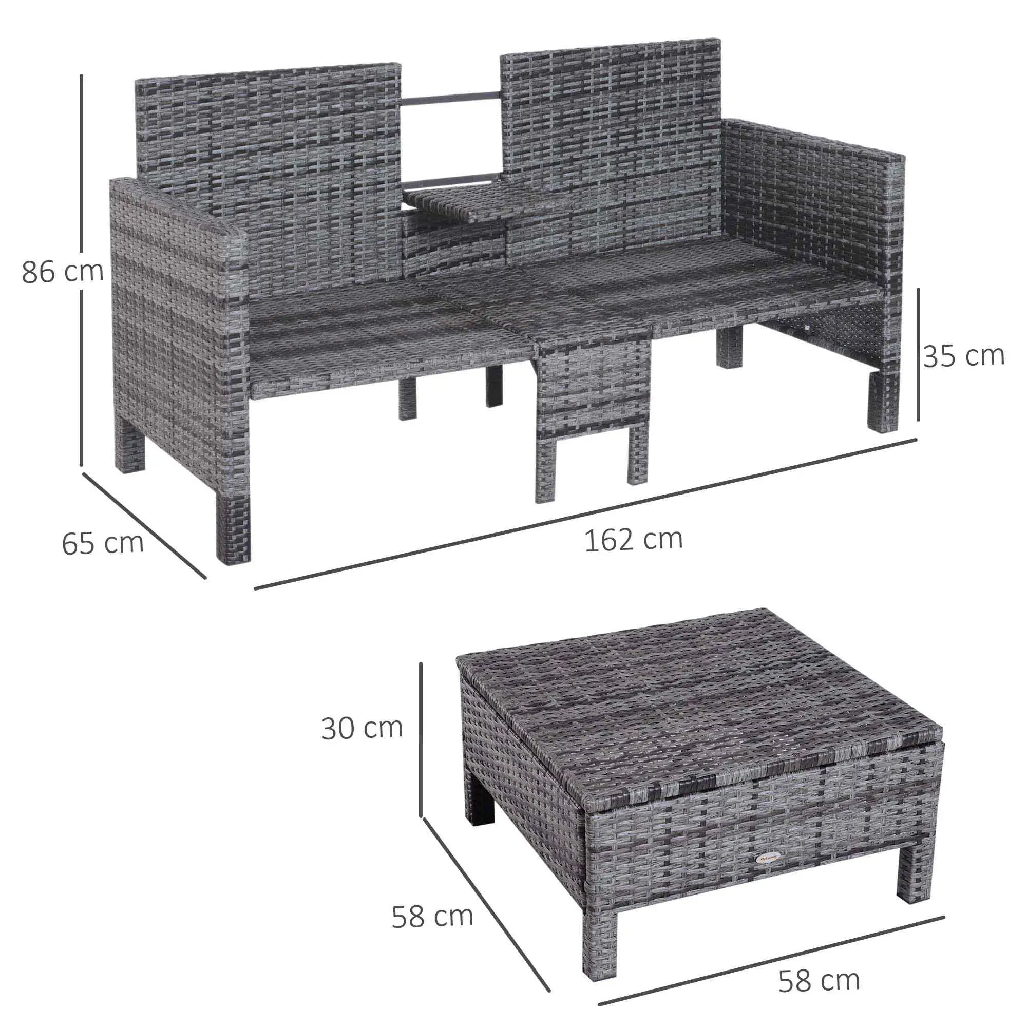 Outsunny Polyrattan Gartensofa Set 3-tlg 2-in-1 Rückenlehne Outdoor