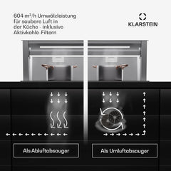 Klarstein Downdraft-Dunstabzugshaube, Versenkbare Abzugshaube, Leise Dunstabzugshauben mit Filter, Dunstabzugshaube 60cm, Umluft/Abluft Dunsthaube mit 10 Stufen, Dunstabzug 576 m³/h Luftstrom