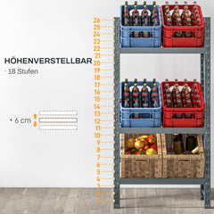 HOMCOM Getränkekistenregal für 6 Kisten – Stahl, 3 Ebenen, Grau