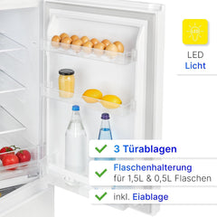 Bomann® Kühlschrank mit Gefrierfach 143cm hoch | Kühl Gefrierkombination 175L mit 3 Ablagen & 3 Schubladen | Türanschlag wechselbar | leise Kühlgefrierkombi 39db | Kühlschrank KG 322.1 inox-look