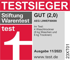 AEG L7WBA60680 Waschtrockner / DualSense - schonende Pflege / 8 kg Waschen / 5 kg Trocknen / D / energiesparend / Mengenautomatik / Nachlegefunktion / ProSteam - Auffrischfunktion / 1600 U/min Weiß