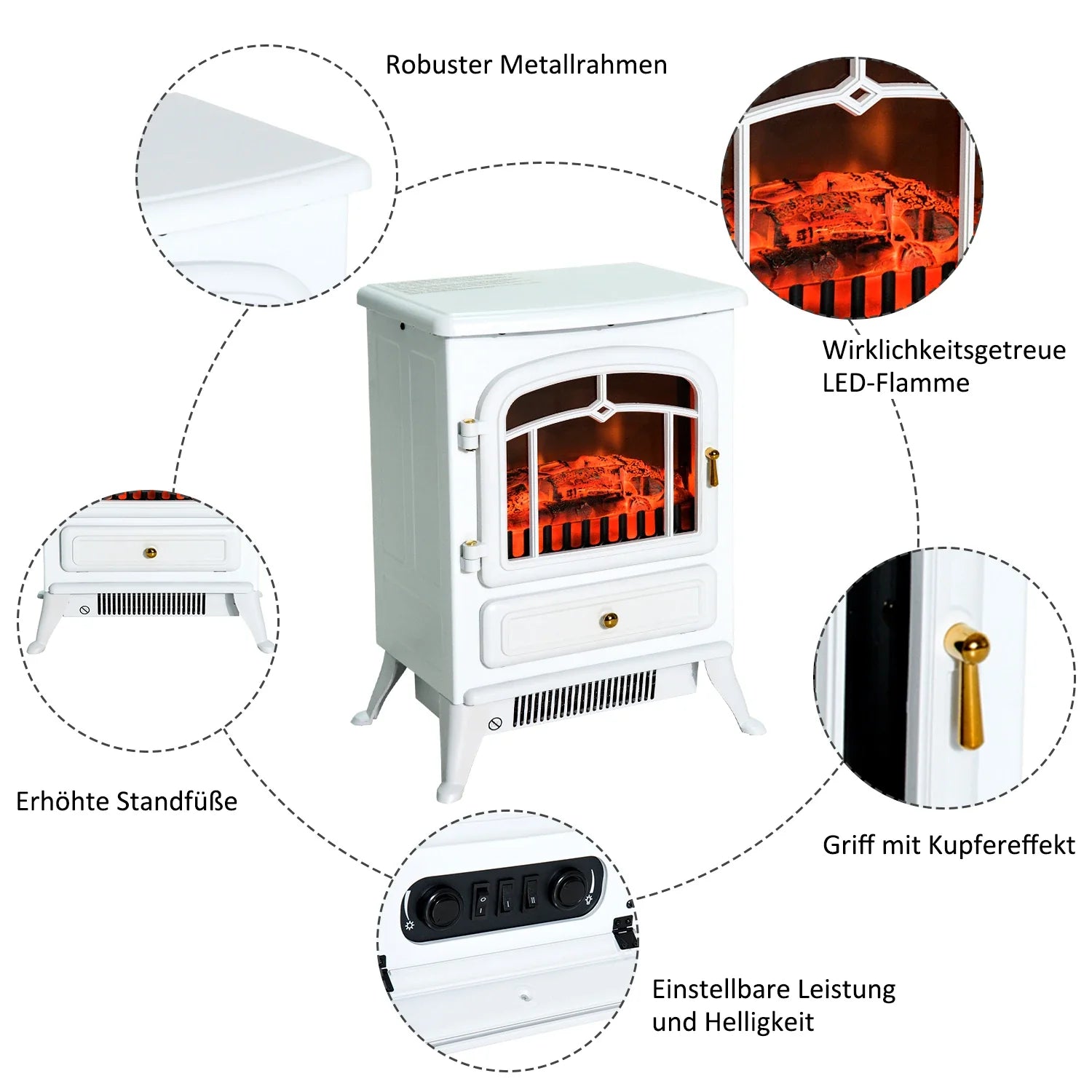 HOMCOM Elektrokamin Kaminofen Flammeneffekt Überhitzungsschutz Weiß