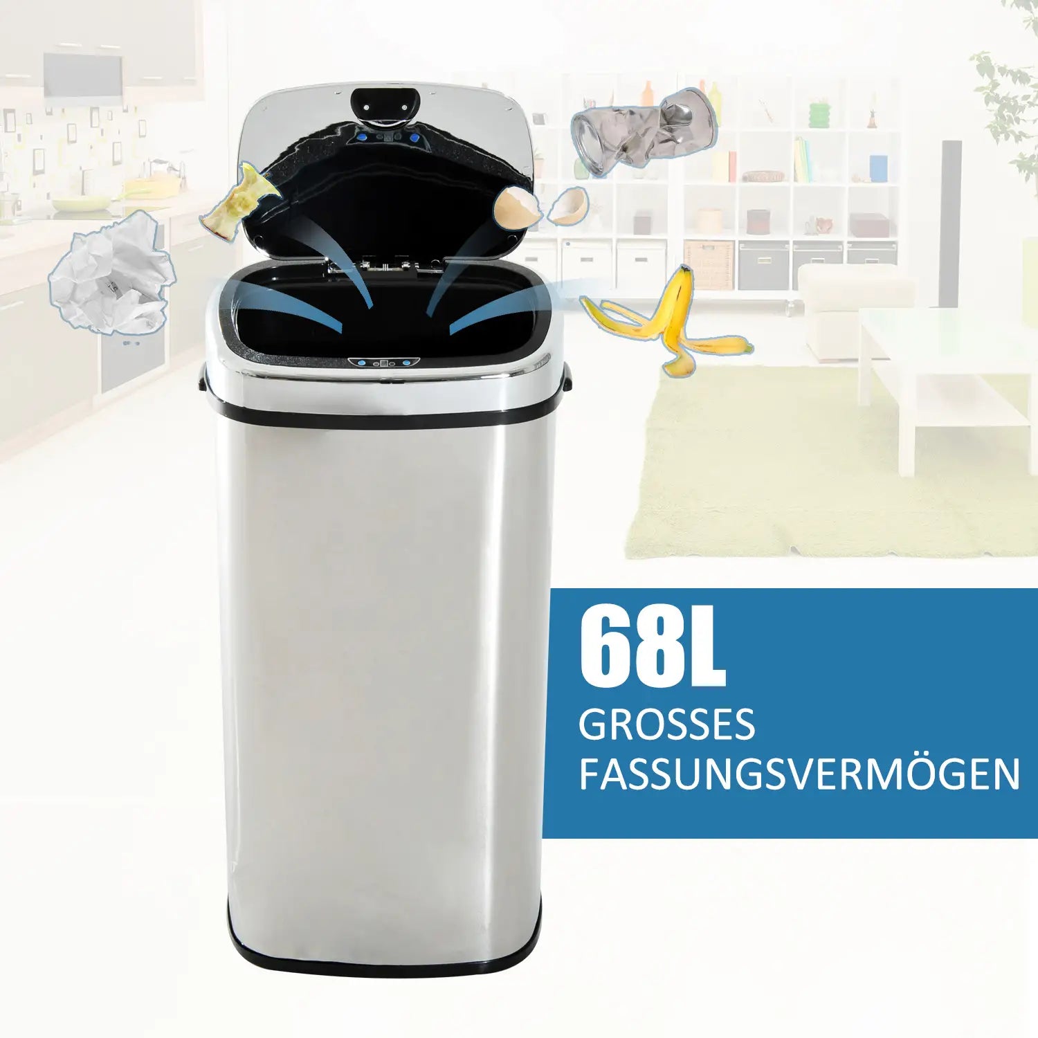 HOMCOM Automatik Mülleimer mit Sensor Abfalleimer Edelstahl