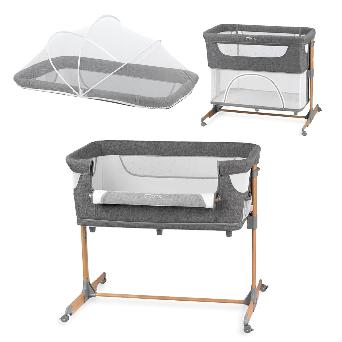 Momi SMART Bed 4-in-1 Kinderbeistellbetten bis 15 kg, Beistellbett für Babys mit Matratze, Höhenverstellbar