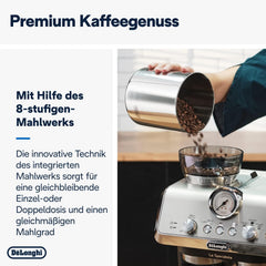 De'Longhi La Specialista Arte EC9155.MB Siebtrgermaschine, Espressomaschine mit Mahlwerk, 8 Mahlgrade, 15 Bar, 3 Temperaturen, Milchschaumdüse, 1300 W, 1,5 l Tank, Edelstahl/Schwarz inkl. Barista-Kit