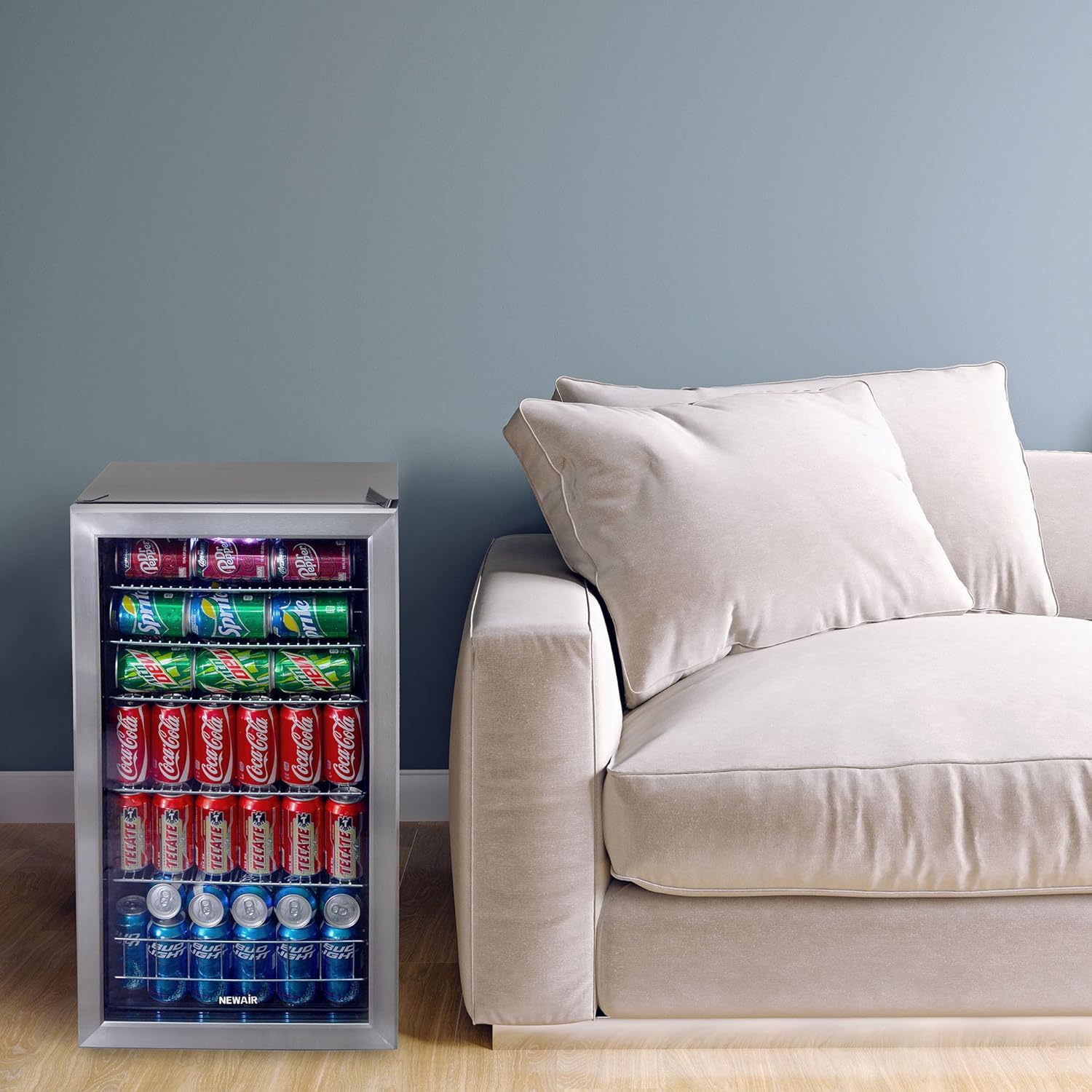 Getränkekühlschrank | Freistehender Kühlschrank für 126 Dosen mit Glastür mit Scharnier rechts | Mini-Getränkekühlschrank, perfekt für Bier, Wein, Limonade und kühlere Getränke