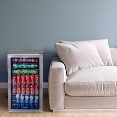 Getränkekühlschrank | Freistehender Kühlschrank für 126 Dosen mit Glastür mit Scharnier rechts | Mini-Getränkekühlschrank, perfekt für Bier, Wein, Limonade und kühlere Getränke