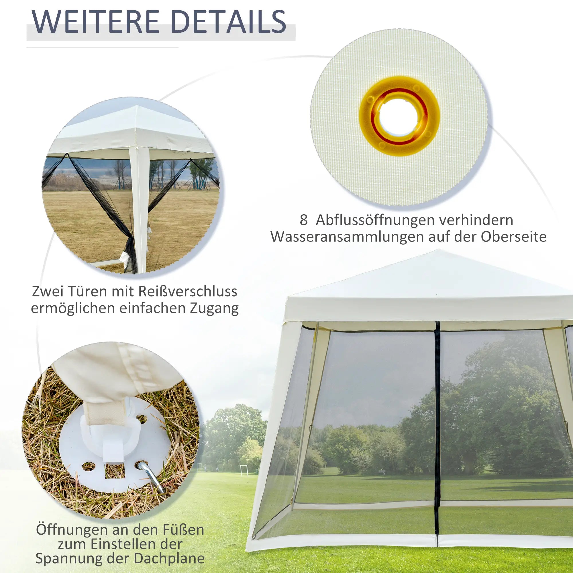 Outsunny Gartenpavillon mit Moskitonetz wasserabweisend cremeweiß