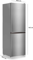 Heinrichs Fridge Freezer Combination 175 Litres, Cooling Volume 122 L, Freezer 53 L, LED Interior Lighting, Fridge Door Hinge, Changeable, Quiet 39 dB, Large Freezer Boxes, 7 Temperature Levels, inox