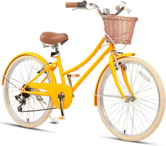 Glerc Missy 20 24 26 Zoll Mädchen City 6-Gang Hybrid Cruiser Fahrrad mit Weidenkorb für Jugend über 6-Jahre alt, mehrere Farben